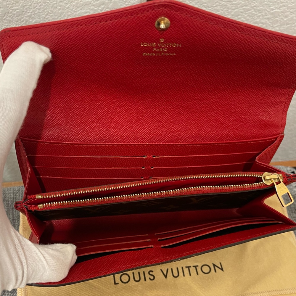 01. LOUIS VUITTON Sarah Retiro Monogram Canvas Wallet Brown/Cerise - Picture 6 of 16